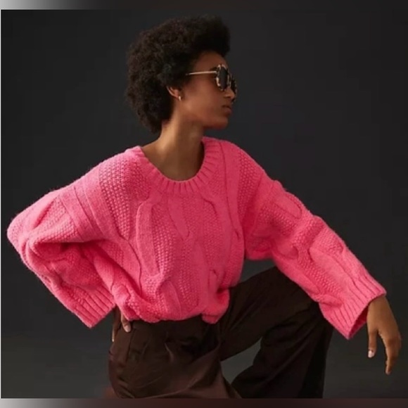 Maeve Sweaters - Maeve Oversized Cable Knit Sweater Hot Pink